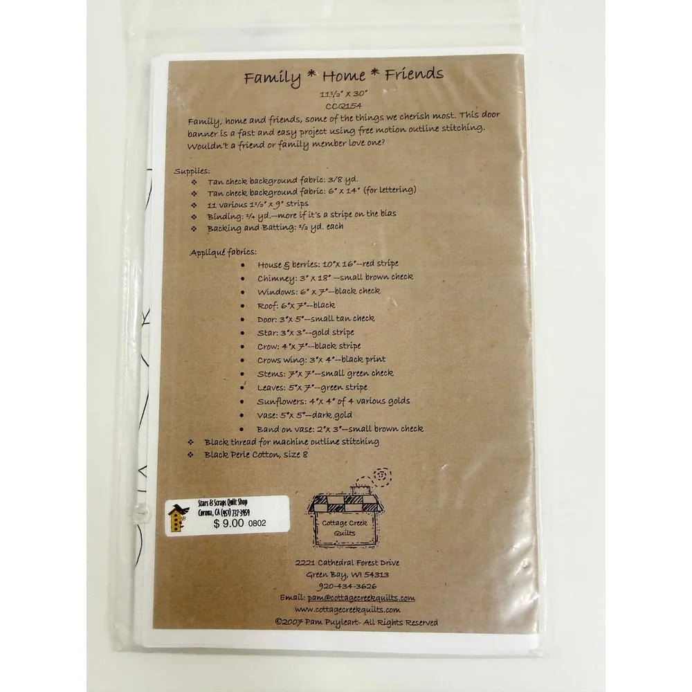 Cottage Creek Quilts Sewing Pattern Unisex OS Brown Family Home Friends CCQ154
